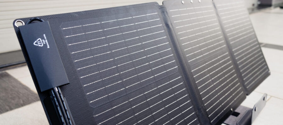 Folded ecoflow portable solar panel with monocrystalline cells